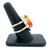 18K Two Tone Gold Freeform Organic Polished 6.3ct Fire Opal with 0.87cttw Diamond Halo Double Band Ring Size 8