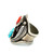 Sterling Silver Navajo Vintage Stacked Turquoise and Coral Teardrops in Braided Rope and Double Feathers Ring Size 9.5