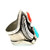 Sterling Silver Navajo Vintage Stacked Turquoise and Coral Teardrops in Braided Rope and Double Feathers Ring Size 9.5
