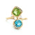 14K Yellow Gold Blue Topaz and Peridot with Diamond Accents Toi et Moi Ring Size 7.25