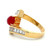 18K Yellow Gold Cabochon Ruby with Baguette Diamonds Bypass Ring Size 7.5