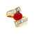 18K Yellow Gold Cabochon Ruby with Baguette Diamonds Bypass Ring Size 7.5