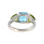 10K White Gold Center Blue Topaz Square with Bilateral  Peridot Triangles Ring Size 6.25