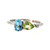 10K White Gold Blue Topaz Oval with a Peridot Teardrop and a .01tw Diamond Bezel Ring Size 6.5
