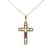 14K Gold 1.19tw Multi-Gem Surrounded by .30tw Diamond Bezel Cross Pendant 18" Adjustable Chain Necklace