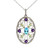 10K White Gold .70tw Central Blue Topaz Oval,  Amethyst Bezels, and Peridot Marquise Filigree Heart Oval with Surrounding Diamond Bezels Pendant 18" Chain Necklace