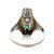Vintage 18K White Gold Art Deco Filigree Round Diamond with Emerald Accents Ring Size 8.5