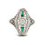 Vintage 18K White Gold Art Deco Filigree Round Diamond with Emerald Accents Ring Size 8.5