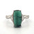 Sterling Silver Green Agate Emerald Cut With CZ Accents And Open Work Band Fashion Ring Size 9