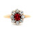 14K Yellow Gold Oval Ruby Ring with Diamond Halo Flower Ring Size 6.5