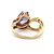 Vintage 10K Yellow Gold Created Alexandrite and Uranium Glass Flowers with Green Enamel Accents Ring Size 4.5