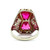 Vintage 14K White Gold Filigree Fancy Cut Created Ruby Diamond Chip Accent Dinner Cocktail Ring Size 4.75