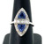14K White Gold 2cttw. Double Sapphire Trillion-Cut with a 1cttw. Diamond Band and Halo Ring Size 8