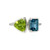 14K White Gold 2.56ct Peridot Triangle with a Blue Topaz Rectangle and .06tw Diamond Bezel Accents Ring Size 7
