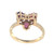 10K Gold 3-Created Star Ruby Cabochons in Multi-Shades with a Diamond Bezel Center Ring Size 7.25