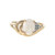 14K Gold Side Loops with a Fire Opal Oval and 3-Diamond Bezels into Triangle Accent Ring Size 9