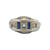 18K White Gold Double Sapphire Baguettes with 3-Diamond Bezels Art Deco Filigree Ring Size 5.75