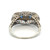18K White Gold Double Sapphire Baguettes with 3-Diamond Bezels Art Deco Filigree Ring Size 5.75