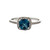 14K White Gold Blue Topaz Square with 1/8tw Diamond Bezel Halo and Accents Ring Size 7