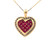 Italian 14K Gold Clustered Princess-Cut Ruby Heart with a Diamond Bezel Halo in a Filigree Box Setting Pendant Necklace Chain 18"