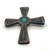 Sterling Silver Turquoise Cross With Black Geometric Inlay Pin And Pendent