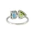 14K White Gold 2.56ct Peridot Triangle with a Blue Topaz Rectangle and .06tw Diamond Accents Ring Size 7