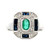 14K White Gold Central Emerald Oval Stone In a Double Halo with 6-Sapphire Rectangles and 0.02tw Diamond Bezel Accents Ring Size 6.75