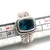Sterling Silver Blue Topaz Emerald Cut Bezel Set Carved Design Fashion Ring Size 8