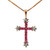 Sterling Silver Gold Tone Ruby Cluster With CZ And Diamonds Cut Accents Cross Necklace