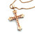 Sterling Silver Gold Tone Ruby Cluster With CZ And Diamonds Cut Accents Cross Necklace