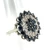Sterling Silver Round Cut Blue & White Sapphire Floral Cluster Ring