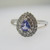 10k White Gold Pear Shaped Tanzanite Ring with 2 Rows of Diamond Halos Size 8 3/4