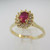 14k Yellow Gold Ruby Ring with Diamond Halo Accents Size 7