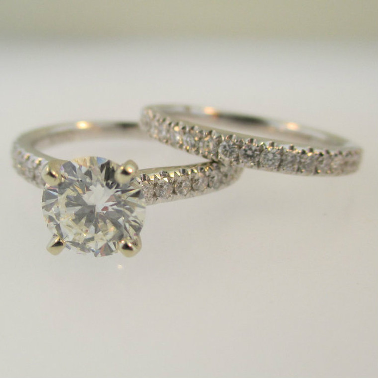 14k White Gold 1.14ct GIA Certified Round Brilliant Cut Diamond Ring with Diamond Wedding Band Size 6 1/2