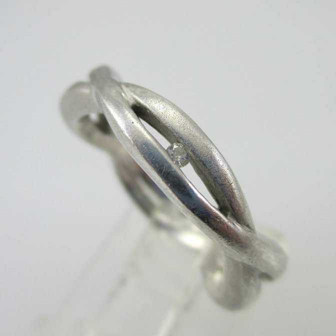 Sterling Silver Diamond Twist Ring Size 6.5