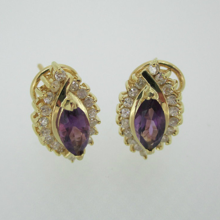14k Yellow Gold Amethyst and Approx .50ct TW Diamond Lever Back Earrings