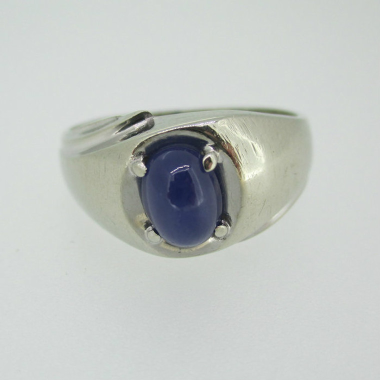 10k White Gold Created Blue Star Sapphire Ring Size 8 1/2