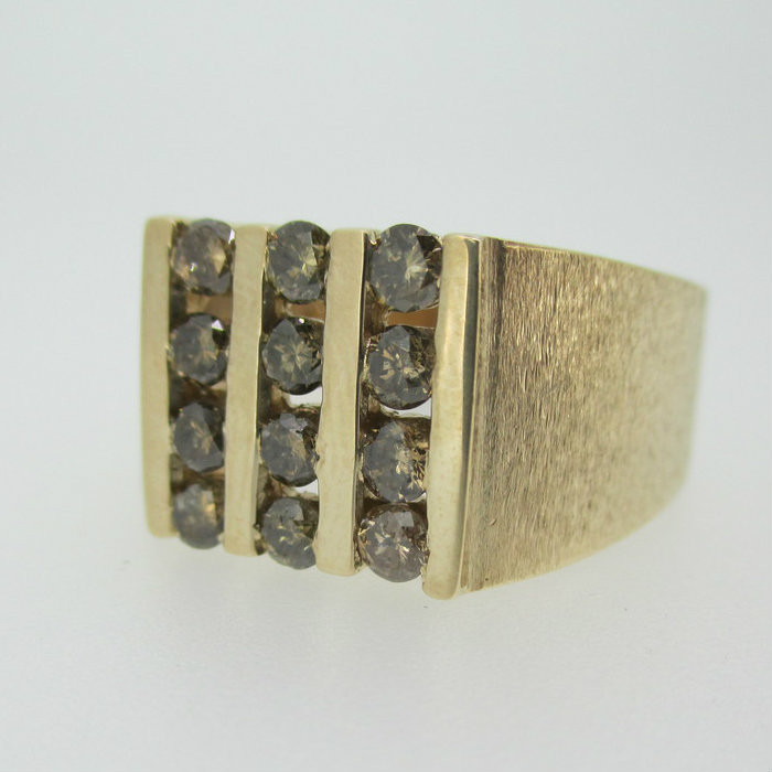 10k Yellow Gold Approx 1.0ct TW Champagne Colored Diamond Men's Ring with Brush Finish Size 10