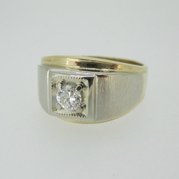 14k Yellow Gold Approx 1/3ct Round Brilliant Cut Diamond Men's Band Ring Size 10