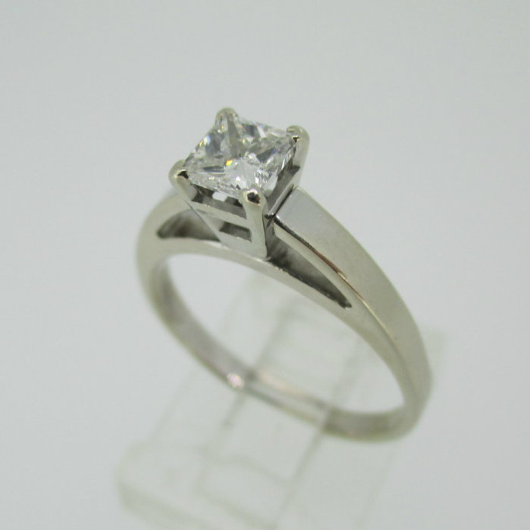 14k White Gold Approx .50ct Princess Cut Diamond Solitaire Ring Size 6 3/4
