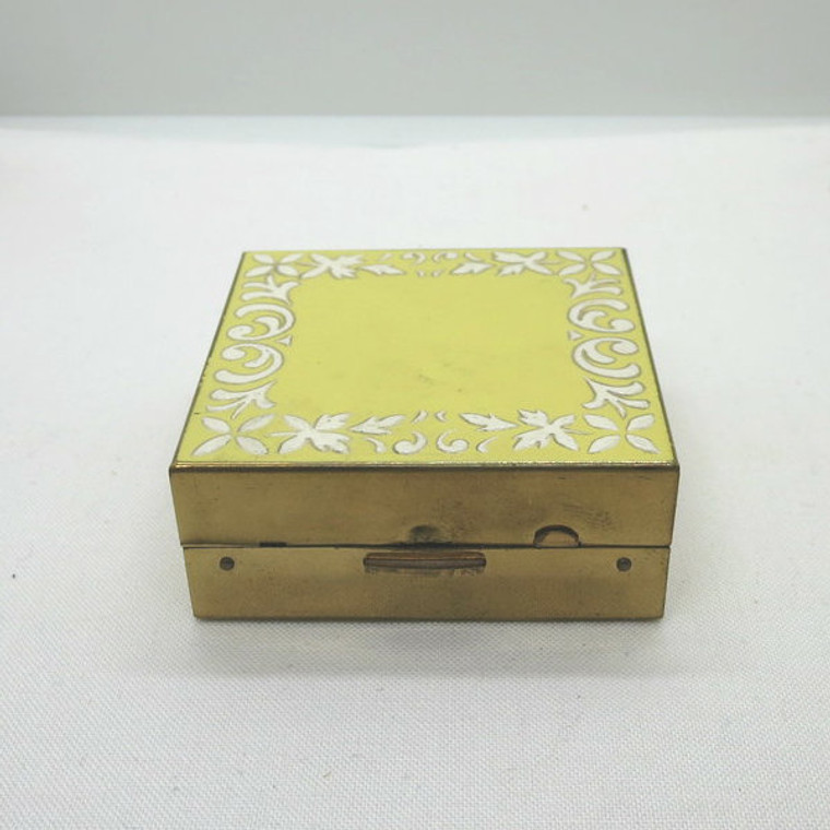 Vintage Gold Tone & Enameled Ladies Elgin American Square Makeup Powder Compact