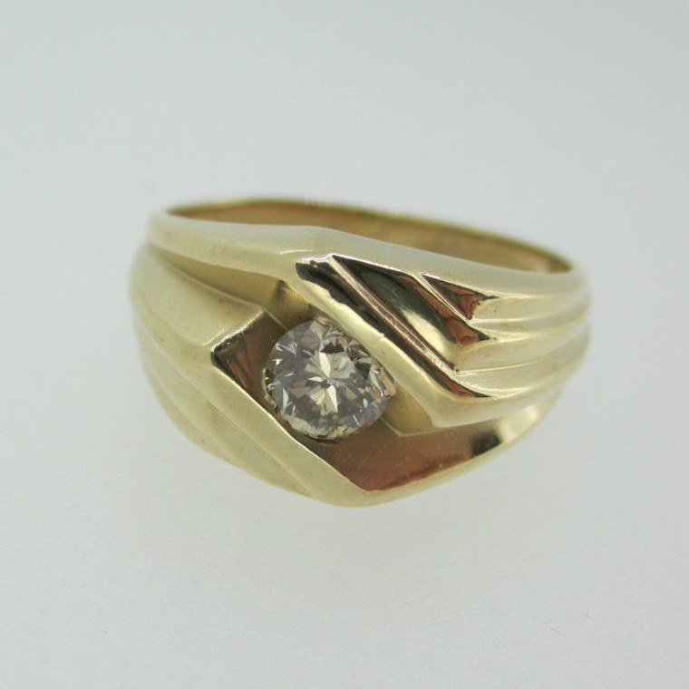  14k Yellow Gold Approx .50ct Round Brilliant Cut Champagne Colored Diamond Men's Band Size 10 1/2