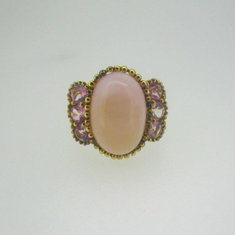 Sterling Silver Rose Cabochon Pink Stone Ring Size 10 1/4