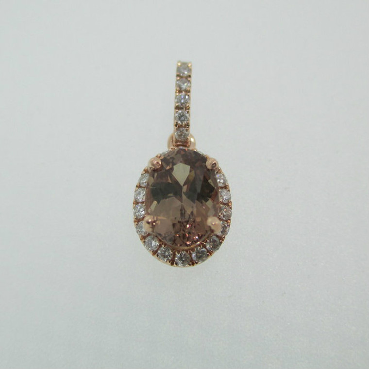 14k Rose Gold 1.12 ct Brown Tourmaline Pendant with Diamond Halo