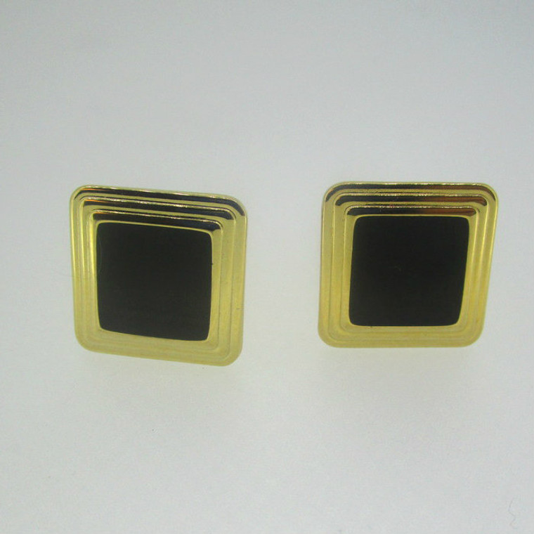 Gold Tone Black Stone Square Cufflinks 