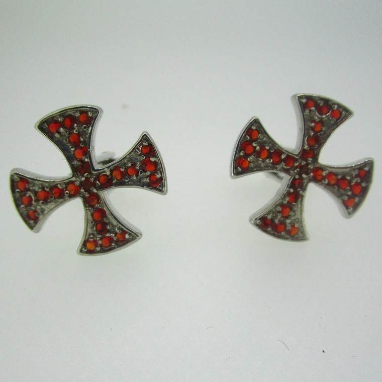 Silver Tone Red Stone Cross  Cufflinks