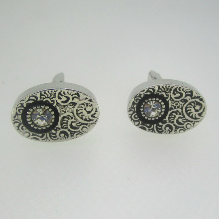 Silver Tone Cubic Zirconia Cufflinks 