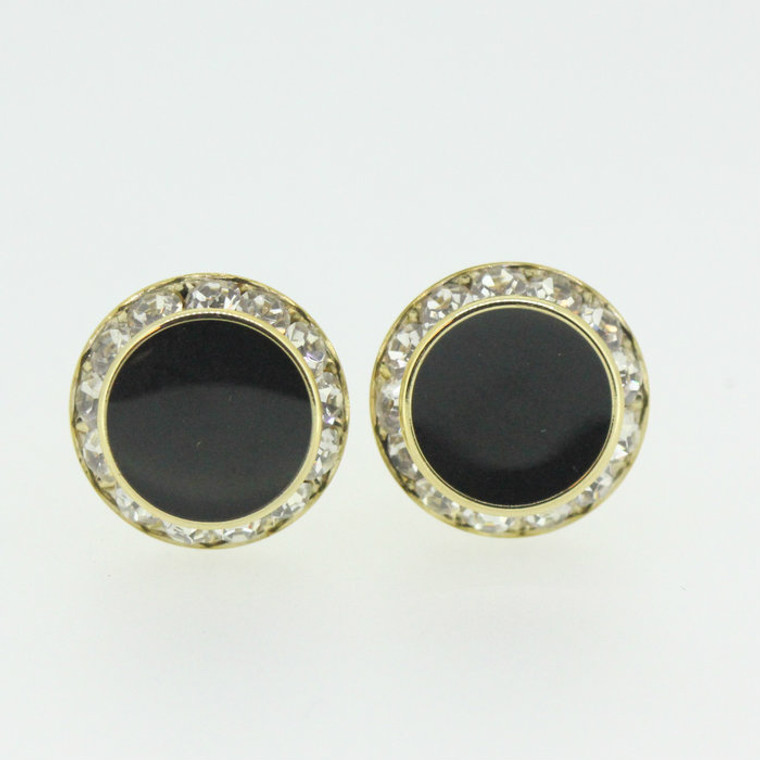 Gold Tone Black Center Stone Cubic Zirconia Accent Cufflinks 