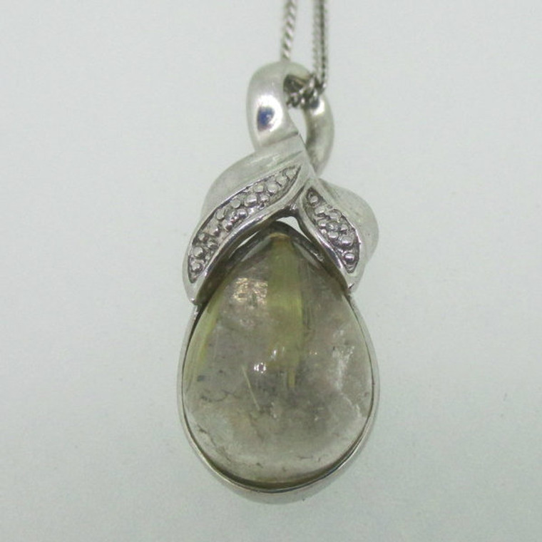 Sterling Silver Rutilated Quartz with Diamond Accents Necklace

