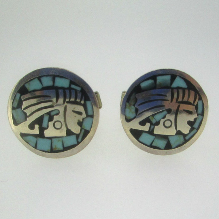 Sterling Silver Turquoise Inlay South West Cufflinks 